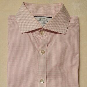 Charles Tyrwhitt White & Red Check Non Iron Extra Slim Fit Dress Shirt 15-34